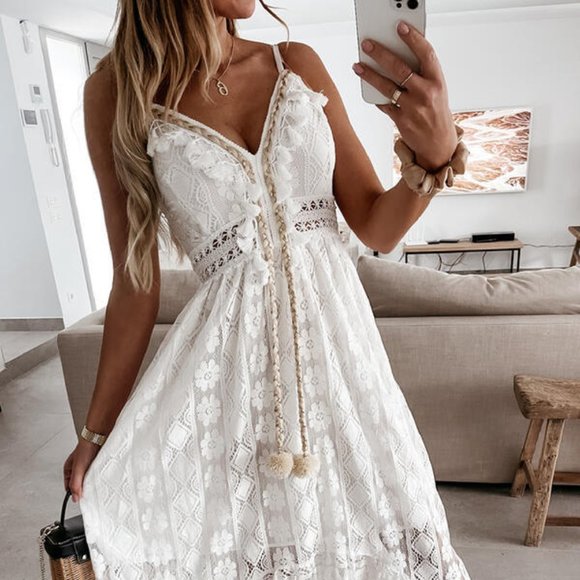 New White Lace Sundress Beach Festival Dress - Picture 5 of 9